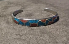 Vintage Silver And Turquoise Inlay Cuff Bracelet