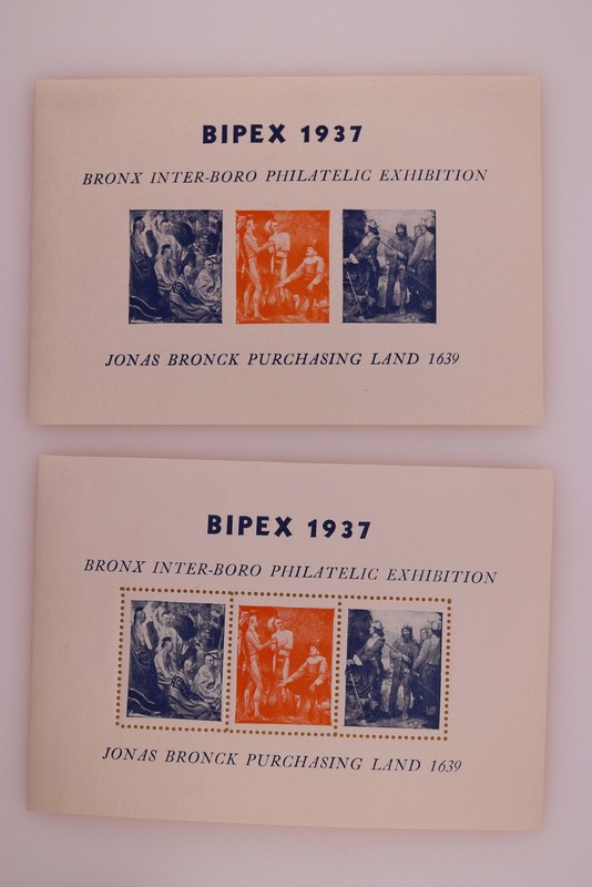 1937 BIPEX Bronx Philatelic Exhibition Label Set Jonas Bronck philatelic