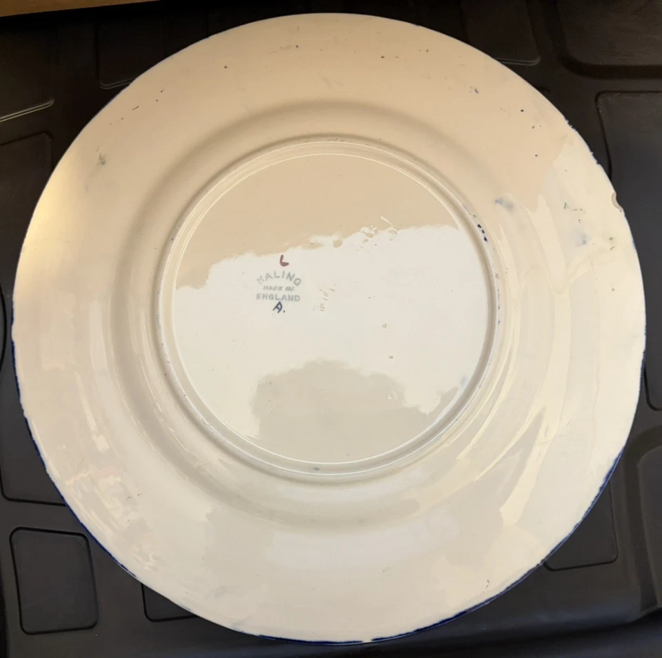 Vintage Maling Pottery Windmill Plate Majolica Art Deco Charger Blue 11.25" - Image 3 of 3