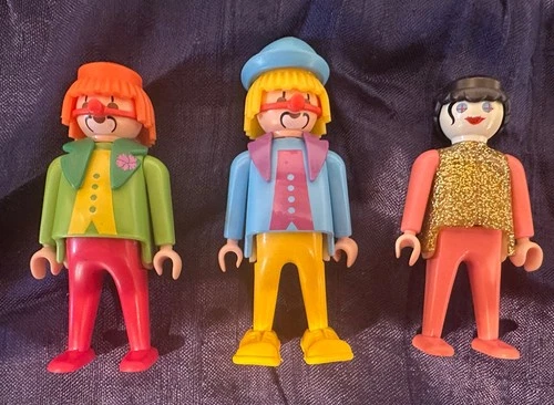 3 Rare Vintage PlayMobil Geobra Clowns/Performers, 1986 and 1974