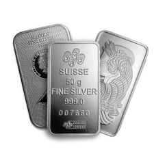 50 gram Silver Bar - Secondary Market 77.23 per troy oz