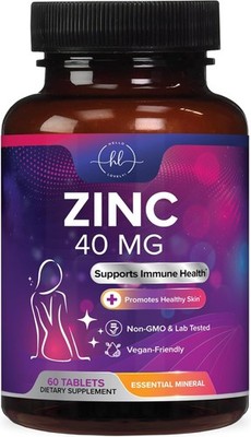Zinc Supplement 40mg 60 Tablets Immune Skin Health Antioxidant Non-GMO Adults 
