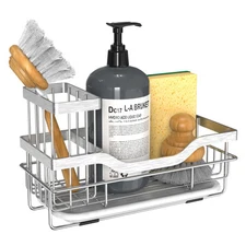 Rustproof Kitchen Sink Organizer and Sponge Caddy with Detachable Brush Holder