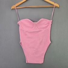 Fashion Nova Bodysuit Bustier Underwire Ribbed Pink Small Sleeveless Sweetheart