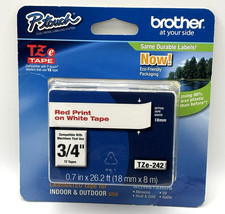 Brother P-Touch TZe-242Tape 3/4" RED Print on WHITE Tape NEW