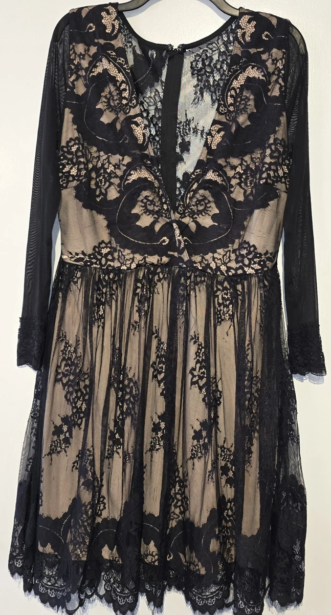 chinese dress ladies CurveWow Lace Plunge Ruffle Skater Dress Black Floral  Curvewow