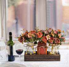 3PCS Mason Jar Centerpiece w/ Wood Tray LED Lights Farmhouse Decor Orange