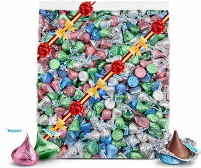 Kisess Milk Chocolate Candy Assortment, 2 lb. Red Green Silver Blue Foil Wrapped
