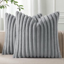 Faux Fur Plush Throw Pillow Covers 18x18 Set of 2, Luxury Soft Fluffy Striped...