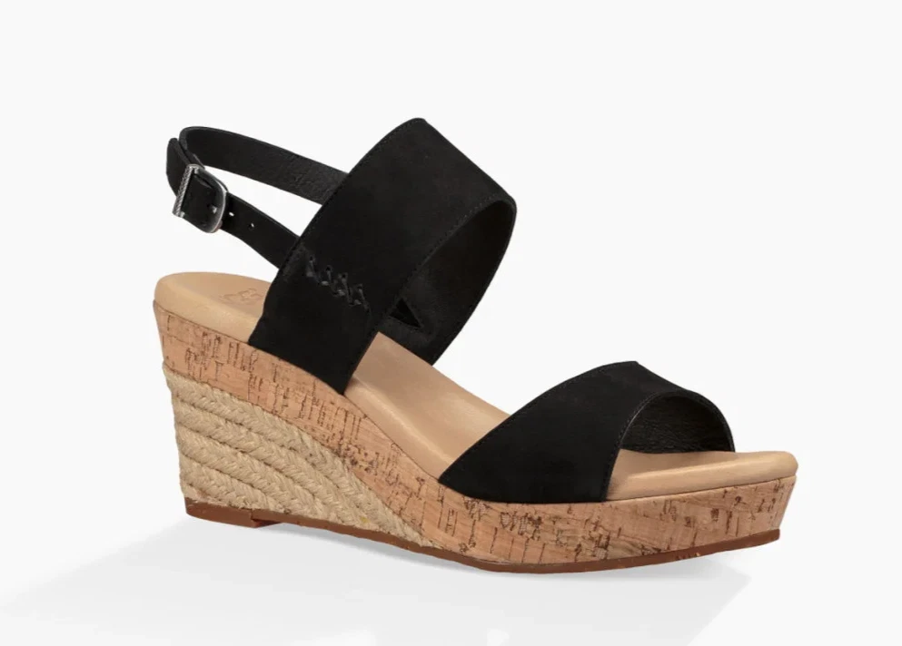 UGG Elena sandali donna zeppa scarpe 1015098 sandali tacco nero EU38