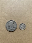 Lot Of 90% Silver Ben Franklin Half Dollar Coin And Roosevelt  Dime 1953 D