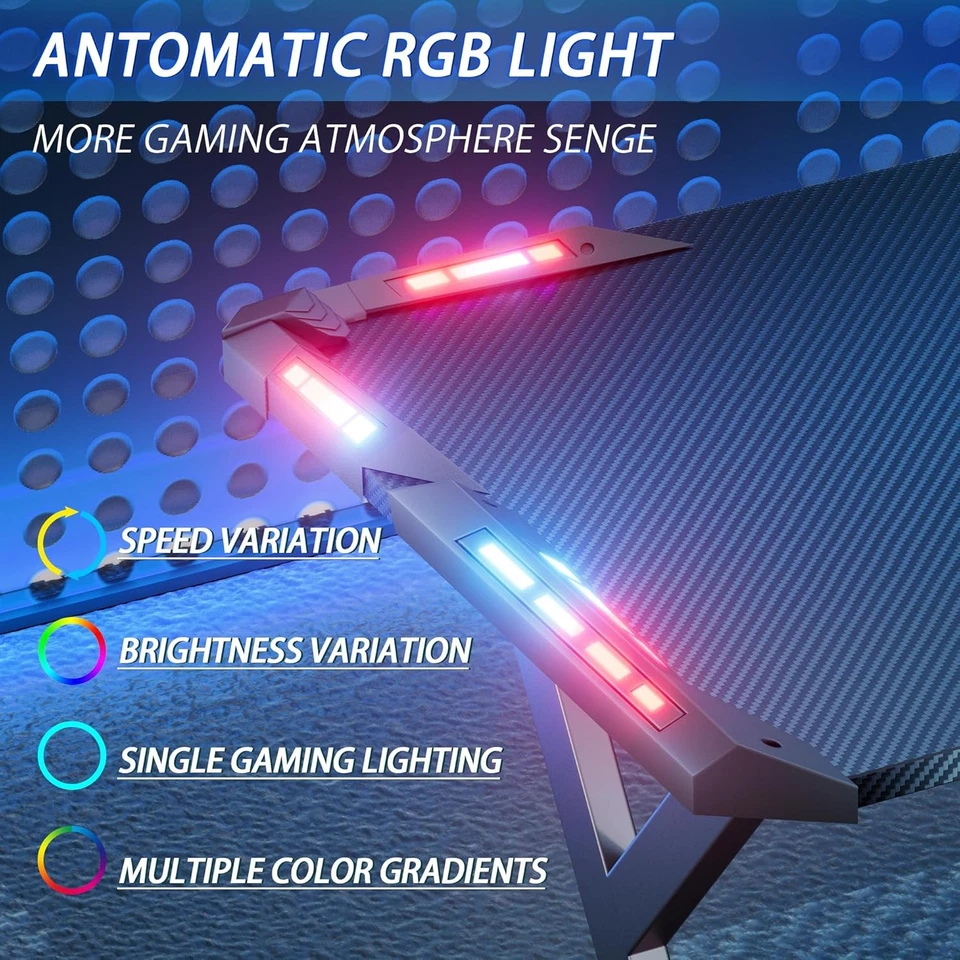 55 inch Gaming Desk with LED RGB Ergonomic Computer Table Gamer Desk - Image 4 of 4