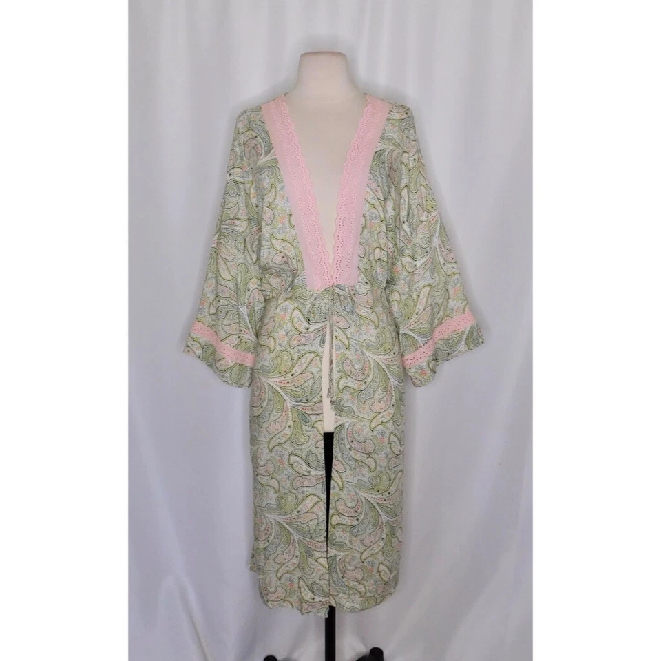 全新带标签!! Anthropologie FLOREAT 佩斯利长袍孔花边浪漫小屋 ~ 小号 — 第 2/4 张图片