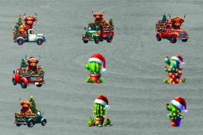 9x gemischte Weihnachtskaktus Pflanze/Hochlandkuh/Vinyl Aufkleber/Decal/Deko/Becher
