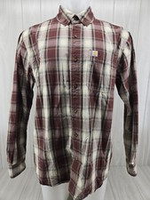 Men's Carhartt Button Up Plaid Long Sleeve Shirt Large Relaxed Fit 103899-224