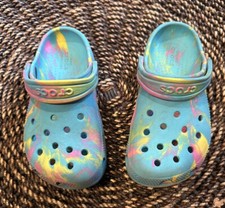 Crocs Crocband Marbled Clogs 207464 Toddler Size 11 Iconic Comfort Digital Aqua