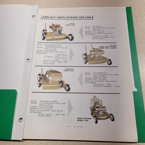 1960 Lawn-Boy Parts Catalog Engine List Numbers Diagrams Push Mower Tiller Snow