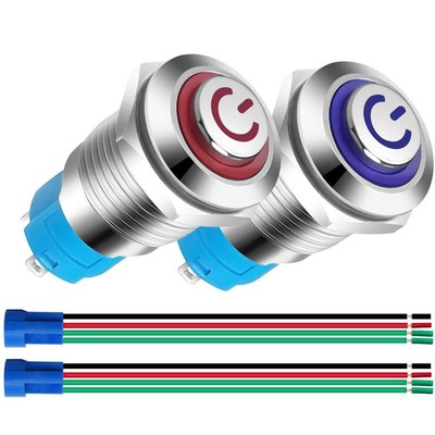 2 Stück 12mm 12V-24V 3A Edelstahl selbstsichernd rastend Drucktaster Schalter EIN