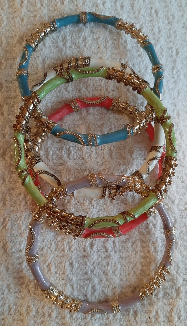 Vintg Set 5 Stackable Braclets Bangles Bright Col… - image 4