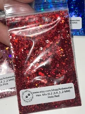 5G Holographic Red Hexagon Mix nail acrylic gel craft US Seller