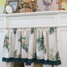 Tropical Leaf Cafe Curtain Cotton Linen Kitchen Window Valance Green Botanical P