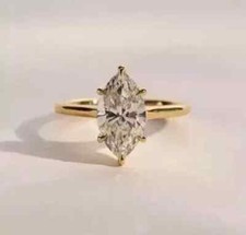 14K Yellow Gold FN 3Ct Marquise Cut Lab Created Diamond Wedding Solitaire Ring