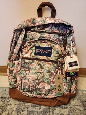 Jansport Cool Student XL Backpack PAINTERLY MUSHROOMS Synthetic Leather Base NWT