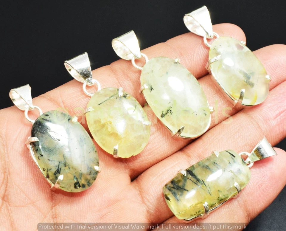 ¡Venta a granel! Lote al por mayor de colgantes de piedras preciosas de prehnita enchapados en plata 925 Foto 2 de 4