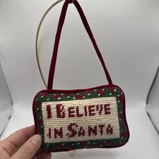 Christmas I Believe In Santa Wool Needlepoint Velvet Door Hanging Ornament Mini