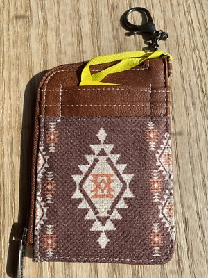 NEW Wrangler Aztec Print Mini Zip Wallet ID Credit Card Holder Case Coffee Fall