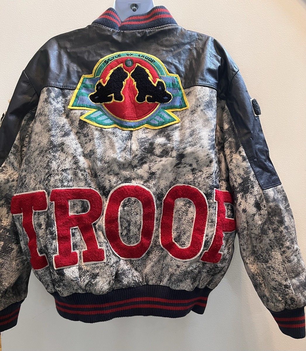 Troop Vintage Leather Varsity Jacket 80s 90s hip hop rap L (fits