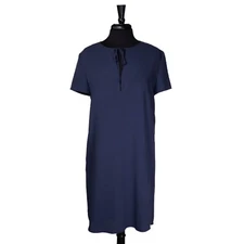 Theory Womens 8 Antazie DT Navy Drapey Crepe Shift Dress Short Sleeve Chic