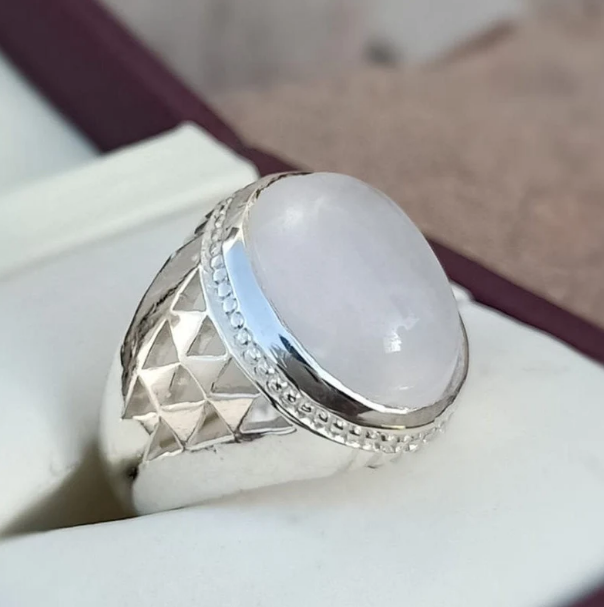 Natural Moonstone Dur-e-Najaf Stone Ring Muslim Shia Ring Sterling Silver  925