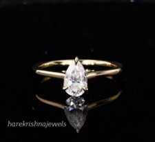 1.25CT Pear Lab-Created Diamond Solitaire Wedding Ring Woman 14K Yellow Gold FN