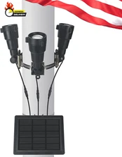 Flag Pole Light Solar Powered, 3 Super-Spotlights PC Crystal LED, IP65 Waterproo