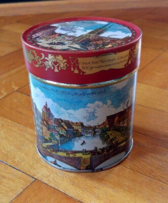 Vintage Blechdose E.Otto Schmidt Nürnberg Lebkuchen  Aufbewahrungsdose rund