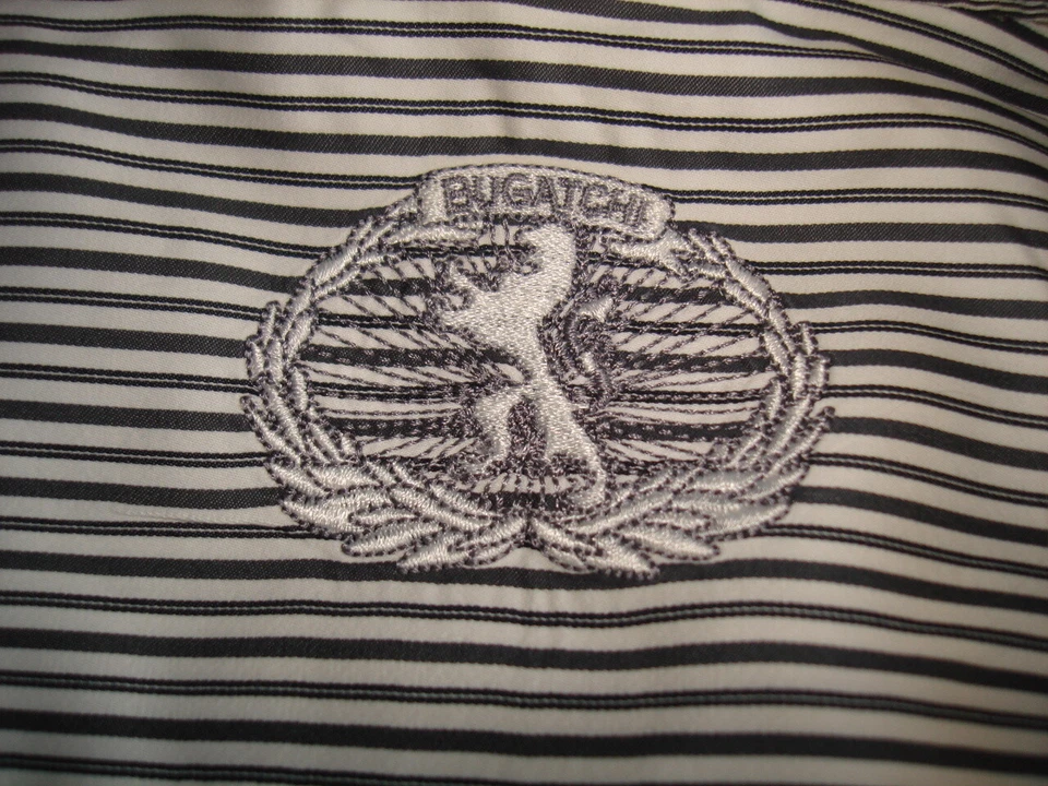 BUGATCH BLACK/WHITE STRIPED FLIP CUFFS 100% COTTON L/S BUTTON FT SHIRT SZ L SLIM - Image 3 of 4