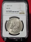 1887-S $1 MORGAN 90% SILVER DOLLAR  NGC AU 55                      #MF-4121