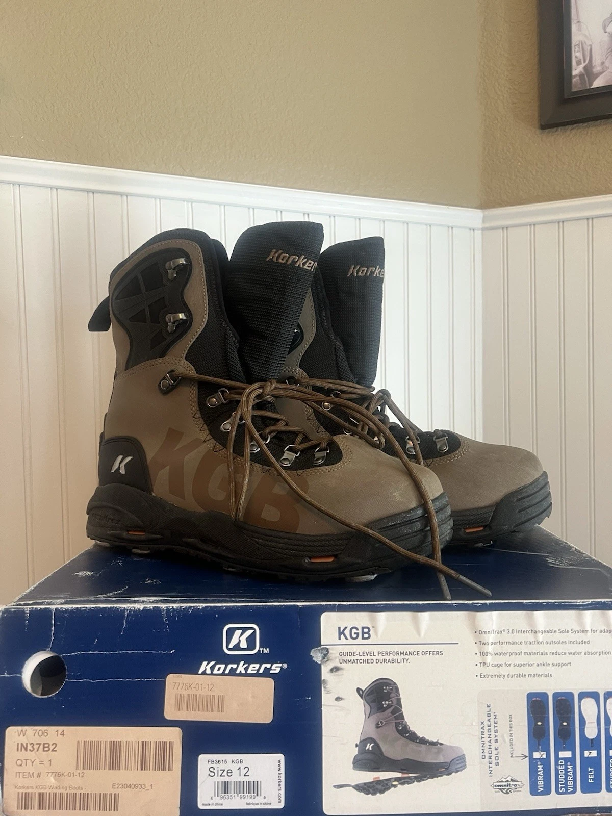 Men’s Korkers KBG Wading Boots Size 12 Omnitrax Interchangeable Outsoles