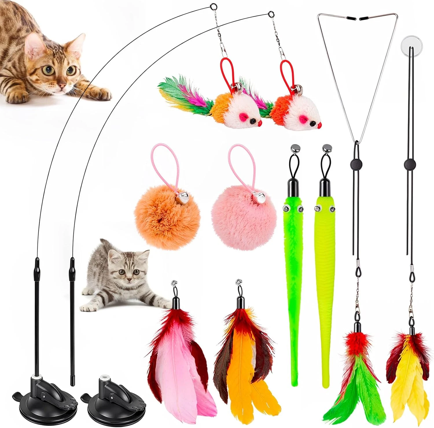 Cat Toys, 2 Pack 3 in 1 Interactive Cat Toy for Indoor Cats with Sticky Super Su