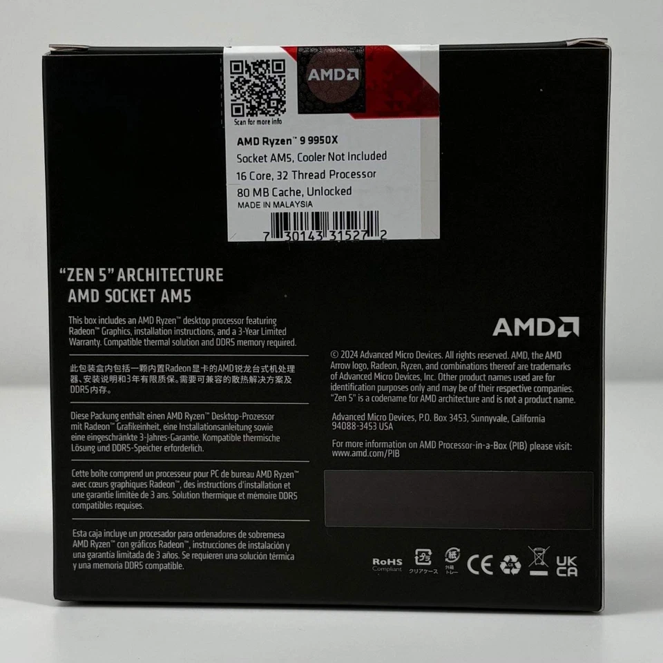 New AMD Ryzen 9 9950X 3.40GHz 16 Core 100-000001277 32 Thread AM5 - Image 2 of 4