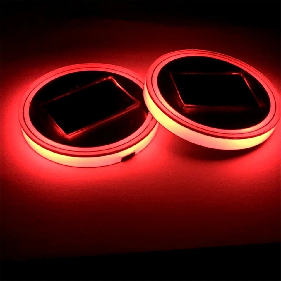 2 X Almohadilla de Copa Solar LED Roja Cubierta de Luz de Coche Decoración Luz Accesorios Interiores Foto 2 de 4