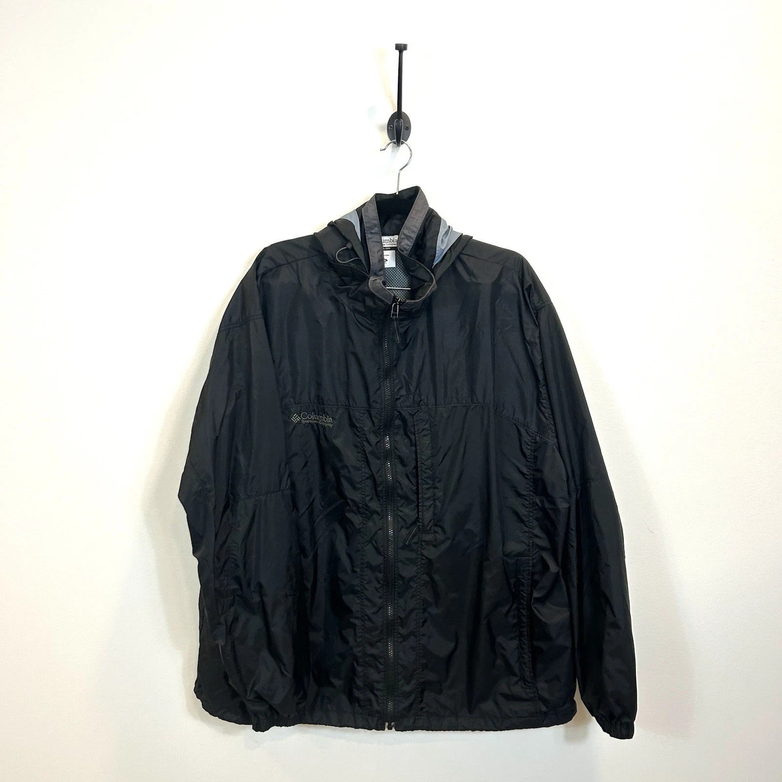 Columbia Mens XXL Lightweight Nylon Jacket RM2124 Black Hood Full Zip Packable