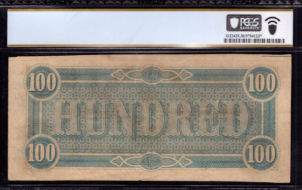 1864 $100 CONFEDERATE STATES OF AMERICA NOTE CURRENCY T-65 PF-1 PCGS B AVF 30 - Image 2 of 2
