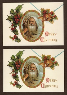 2 Victorian Christmas Postcards, Current Inc. Kris Kringle/Santa Claus Holiday