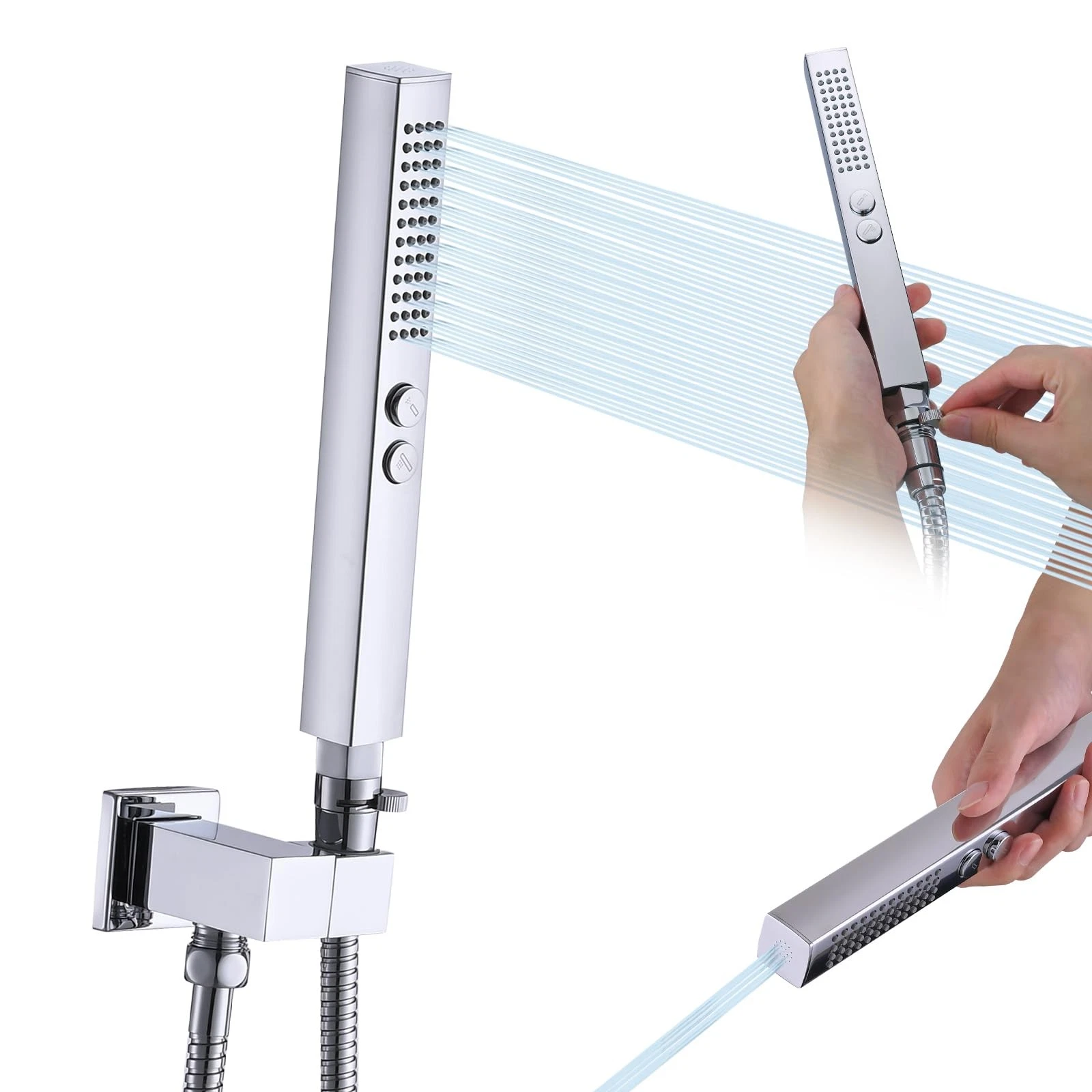 Handheld Shower Head All-Metal High Pressure Square Chrome - Volume Control