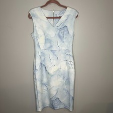 Calvin Klein Sheath Scuba Dress Size 10 White Blue Floral Work Career Event