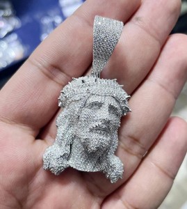 Authentic 3.10Ct Round Cut Real Moissanite Jesus Face Men's Pendant 14K White Gold Plated