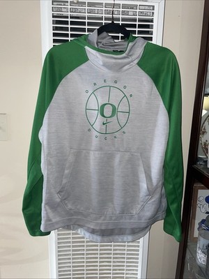 Oregon Ducks Hoodie Mens Large Gray Green NCAA Basketball Nike Dri Fit Pullover