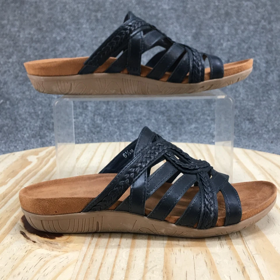 Baretraps Sandals Womens 6.5M Joneva Slide Black Slip On Open Toe Casual Braided - Image 2 of 4